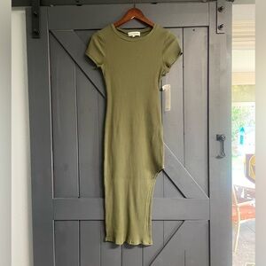 Almost Famous Olive Green Ribbed Asymmetrical Midi Dress